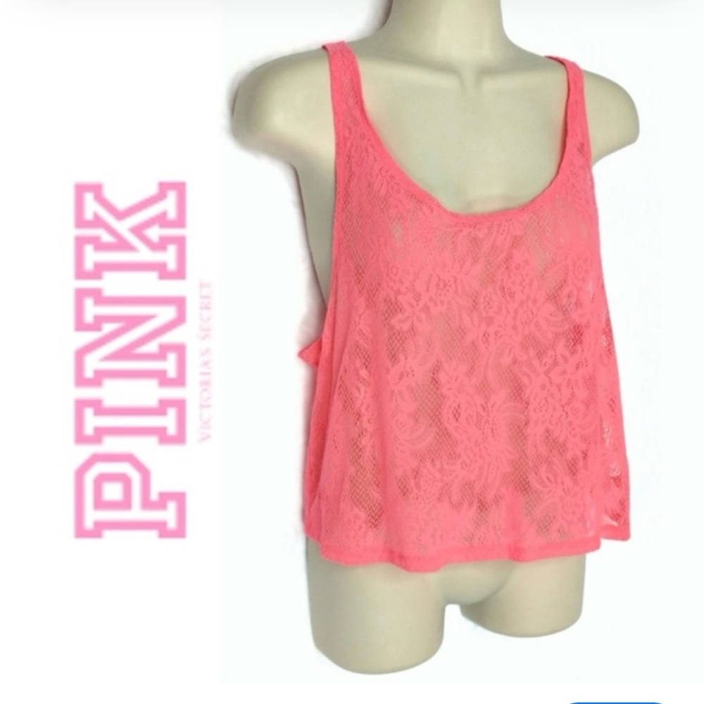 PINK Victoria's Secret Lace Tank Top - Neon Pink